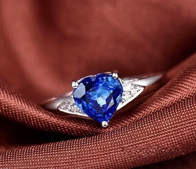 3 Ct Heart Cut Simulated Blue Sapphire Engagement Ring In 14k White Gold Plated - Image 1 of 4