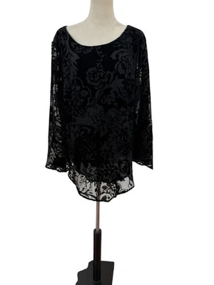 Blusa floral vintage anos 90 veludo preto burnout caprichoso transparente fada gótica GG boho - Imagem 1 de 4