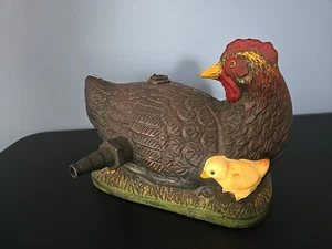 Vintage Cast Iron Painted Chicken Hen & Baby Chicks Metal Doorstop - Picture 1 of 18
