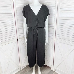 Cloth & Stone Jumpsuit Damen Small Schwarz Tencel V-Ausschnitt Weites Bein Crop Kordelzug - Bild 1 von 15