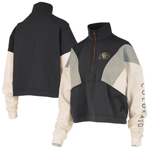 Women's Pressbox Black Colorado Buffaloes Ferrara Color Block Quarter-Zip - Picture 1 of 3