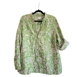 Charter Club Damen grün Blumenmuster Leinen Knopfleiste Bluse Shirt Größe 16W Boho  - Bild 1 von 5
