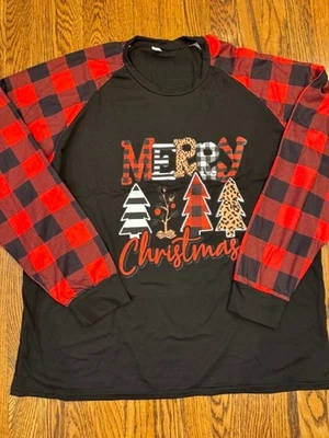Счастливого Рождества с деревьями Buffalo клетку красный черный длинным рукавом женщин размер XL новый - Изображение 1 из 4