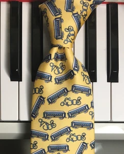 ORIENTAL EXPRESS / 1st Class London to Venice Souvenir Necktie in Yellow & Blue - Picture 1 of 9
