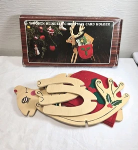 Portacarte di Natale Renna Rudolph in Legno Vintage con Scatola Taiwan  - Foto 1 di 12