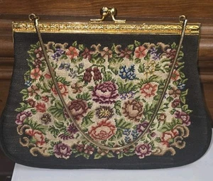 Walborg Hong Kong Tapestry Needlepoint Kisslock Floral Purse Handbag W Mirror - Picture 1 of 10