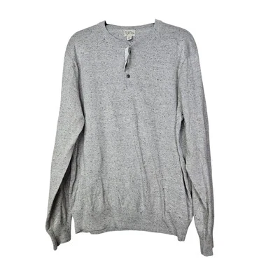 NEW J.Crew Sz XL Heather Gray Cotton-silk Donegal Tweed Henley Sweater Casual - Image 1 of 4