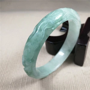 59mm Natural Icy Green Jadeite Jade Bracelet Myanmar Hand-Carved Jade Bracelet - Imagen 1 de 13