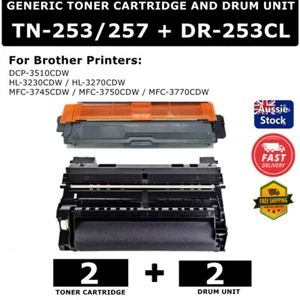 Combo 2x Generic Toner TN253 / TN257 + 2x Drum DR-253CL For Brother HL 3270CDW - Picture 1 of 3