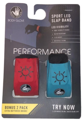 Body Glove Safety Sport LED Slap Band 2 Pack (3 Mode Blink/Solid/Off) Red/Blue - Image 1 of 3