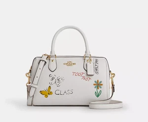 NWT Coach CAK19 Rowan Satchel Crossbody Bag In Chalk Leather with Sketch Print - Picture 1 of 15