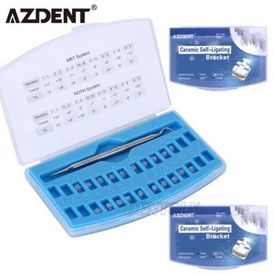 Ortodoncia Dental Cerámica Autoligado Brackets MBT / Roth 022 Ganchos 345+tool - Image 1 of 2