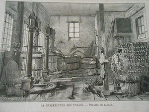 Gravure 1874 - La Manufacture des Tabacs Presses de Lavage - Picture 1 of 1