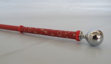 47cm Red Wrapped Hacking Cane with Handle & Flapper of Stirrup & Bit Design