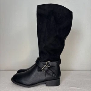Brash Black Riding Boots Sz 5.5 W Buckle Detail Mid Calf Preppy Goth NWT Women's - Picture 1 of 12