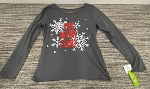 New! Oh What Fun! Christmas Pajama Top Long Sleeve Size Large Snowflakes Gray - Picture 1 of 7