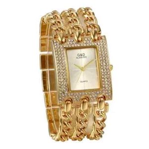 G&D Goldene Luxusarmbanduhr für Frauen/Analog Quarz/Strass Rechteckig /Gold - Bild 1 von 3