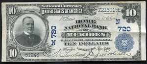 1902 $10 THE HOME NATIONAL BANK OF MERIDEN, CT NATIONAL CURRENCY CH. #720 XF - Picture 1 of 2
