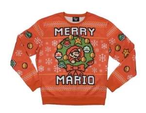 Super Mario Bros Frohe Weihnachten roter hässlicher Pullover Sweatshirt Small - schneller Versand - Bild 1 von 2
