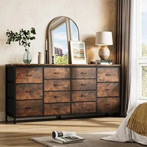 63 Inch Large Fabric Chest of 14 Drawers Long Dresser 70 75"TV Stand for Bedroom - Picture 1 of 60