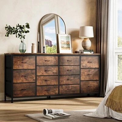 63 Inch Large Fabric Chest of 14 Drawers Long Dresser 70 75"TV Stand for Bedroom - Image 1 of 4