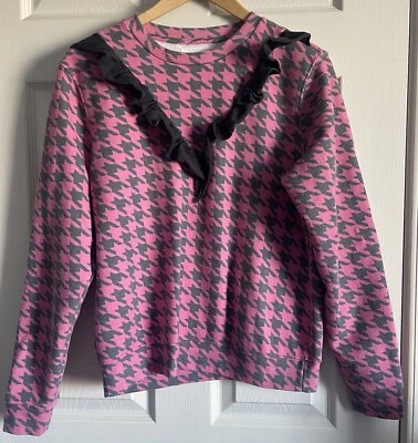 Sudadera Pullover Top Sol Angeles S Rosa Gris Pata de Gallo Manga Larga Volantes Foto 1 de 4