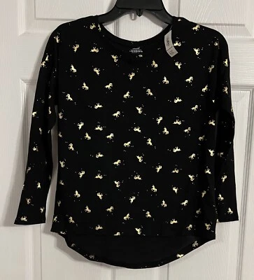 Old Navy Relaxed Girls Size Large (10-12) NWT Black Long Sleeve W/ Gold Unicorns - Image 1 of 4
