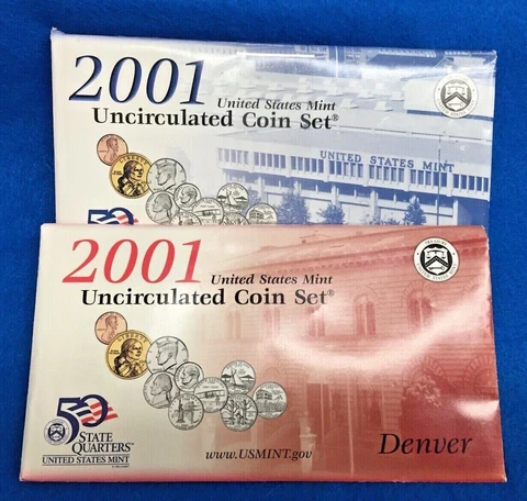 2001 U.S. Mint P + D Uncirculated 20 Coin Set *Mint Condition + COA Cover