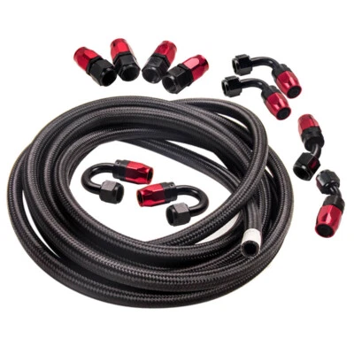 AN8 8AN Nylon Braided Oil Fuel Line + Fitting Hose End Adaptor Kit Red And Black - image 1 of 4