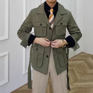 Abrigos de Caza Chaqueta de Caza Informales de Negocios Safari Británico Retro Cintura Delgada de Negocios - Imagen 1 de 17