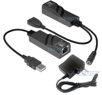 Active Powered USB 2.0 Range Extender Over RJ45 Cat5 Cat6 Cat6E Cable Kit 200FT