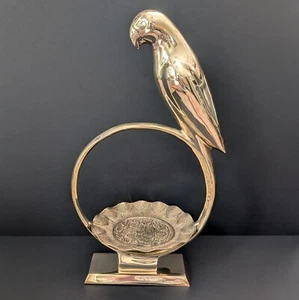 Mid Century Brass Parrot on Ring with Tray Dolbi Cashier Style Hollywood Regency - Picture 1 of 7