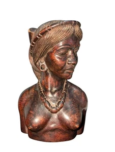 Afrikanisch inspirierte handgeschnitzte weibliche Büste Statue aus Holz 7 Zoll hoch - Bild 1 von 16