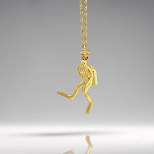 Scuba Diving Pendant – Gold-Plated 925 Silver Necklace for Men, Women & Sea Fans - Picture 1 of 15