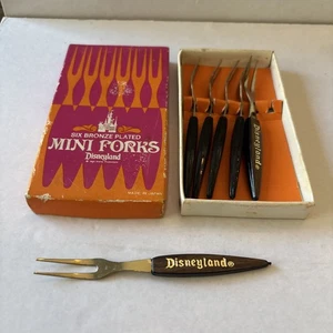 Vintage 1960s Disneyland Six Bronze Plated Mini Forks in Original Box - Picture 1 of 4