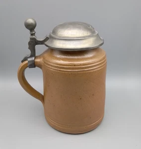Bierkrug Steingut mit Zinndeckel Vintage handgefertigt Germany - Bild 1 von 13