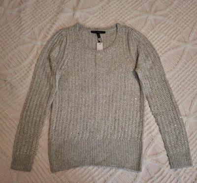 White House Black Market Size Small Gray Sparkle Pullover Cable Wool Sweater NWT - Image 1 of 4