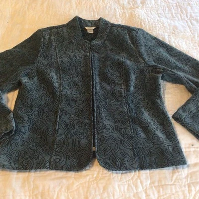 CHRISTOPHER & BANKS Womens Sz M Turquoise & Black Blazer Jacket Career Zip Front - Image 1 of 4