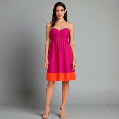 Vestido SHOSHANNA 100% Seda Sin Tirantes Rosa Naranja Bloques de Color Arco Busto 6 Foto 1 de 4