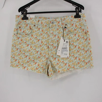 NUEVO CON ETIQUETAS ZARA Pantalones Cortos Mujer 10 2.5" Años 90 Romántico Estampado Floral Tiro Alto Dobladillo Crudo Foto 1 de 4