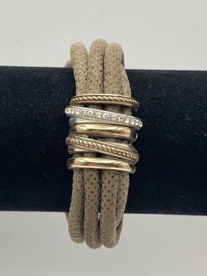 Браслет кольца Brighton Neptune коричневая кожа серебро кристалл Swarovski 7,5 дюйма - Изображение 1 из 4