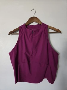 Athleta Size XL womens Crop Workout Tank Top Front Zip Lightweight Pink/purple  - Picture 1 of 9