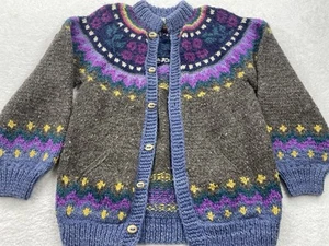 VTG Wool Cardigan Button Sweater Colorful Nordic Cowichan Style Ecuadorian Sz L - Picture 1 of 7