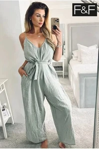 Ladies Mrs Hinch Olive Green Cheesecloth Jumpsuit 8-10 UK - Picture 1 of 4
