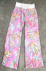 Lilly Pulitzer The Beach Pant in Pink Pout Shellebrate XS Linen Pants Low Rise - Picture 1 of 11