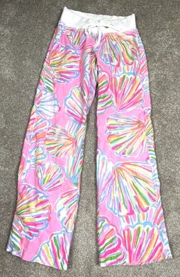 Pantalón Lilly Pulitzer The Beach en rosa puchero Shellebrate XS pantalones de lino tiro bajo Foto 1 de 4