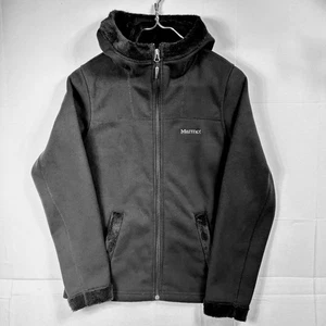 Marmot Size Medium Womens Black Teddy Bear Fleece Lined Hooded Jacket Softshell - Picture 1 of 12