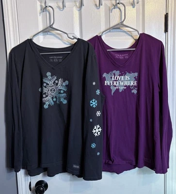 Life Is Good Women Snowflake Love Is Everywhere Long Sleeve Crusher T Size XXL - Image 1 of 4