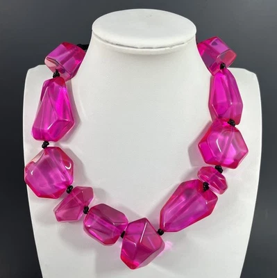 Chunky Lucite Necklace Pink Rock Candy Ice Cube Modernist Statement Runway - Image 1 of 4