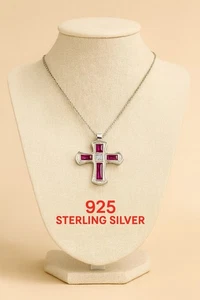 Gestempelt 925 Sterling Silber Damen Kette Kreuz Halskette - Bild 1 von 5